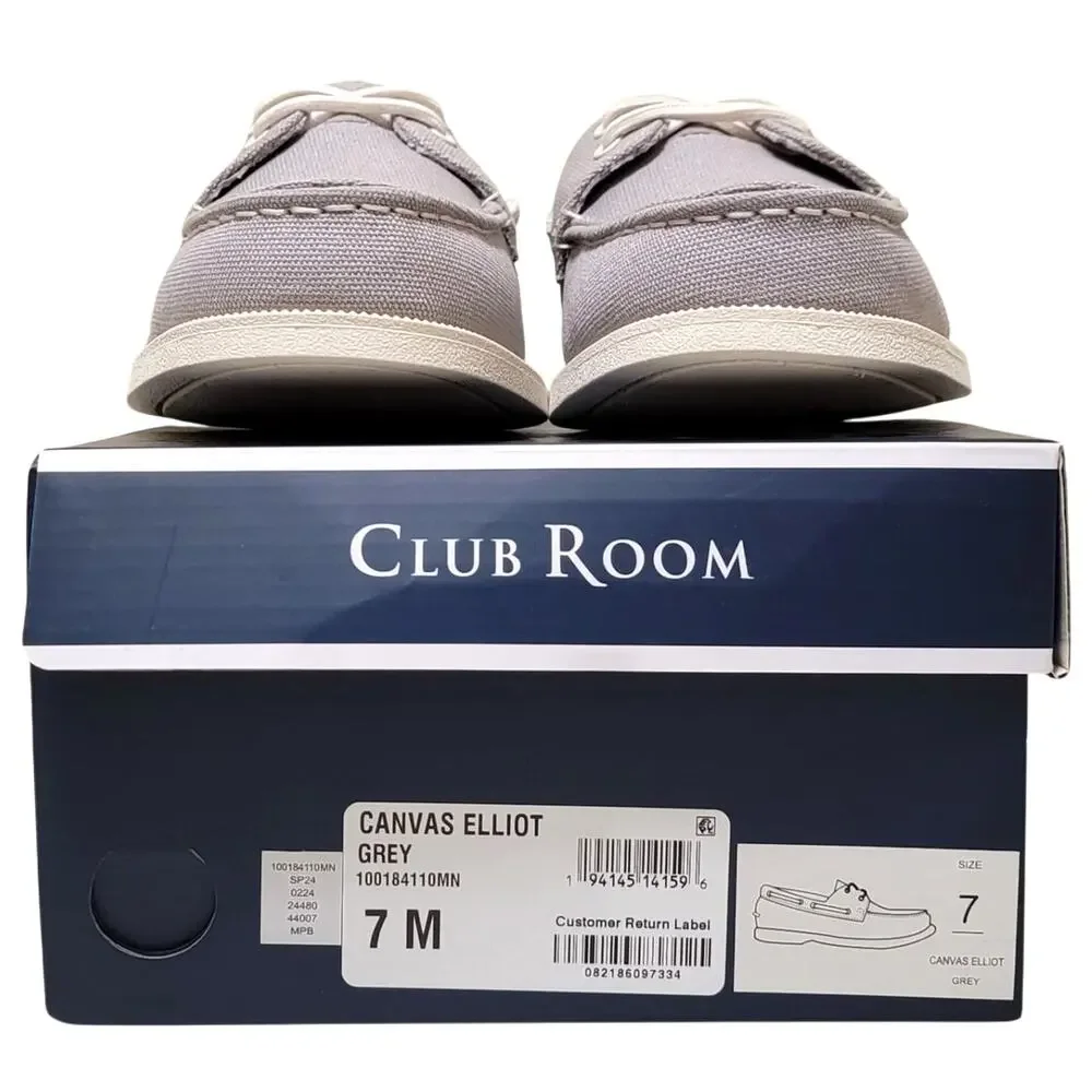 Club Room Men Elliot 2-Eye Casual Boat Shoes Size US 7M Grey Canvas